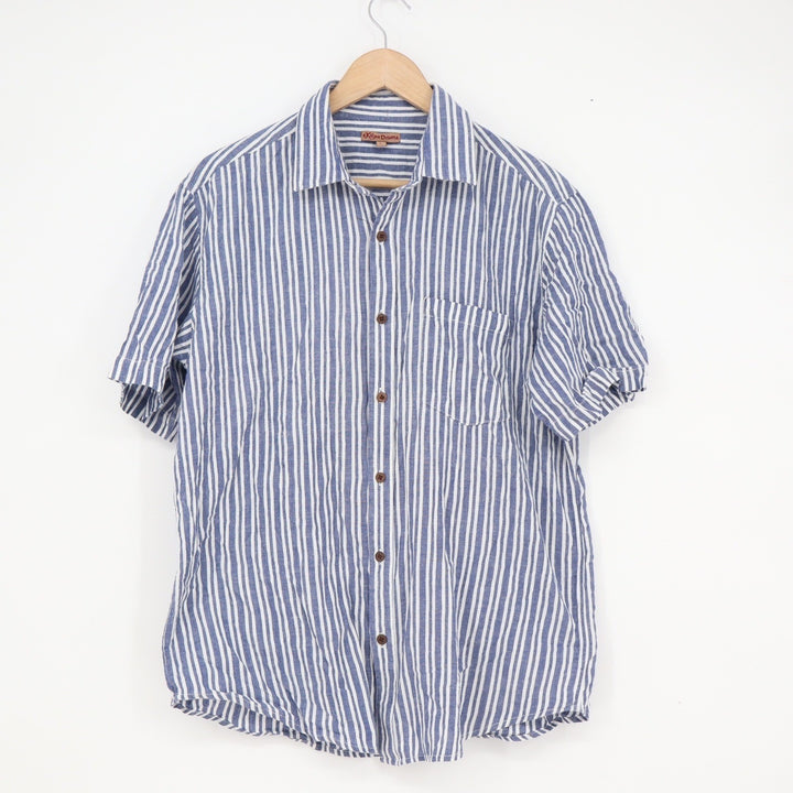 Kalpa Druma Mens Blue White Striped Short Sleeve Button Down Shirt Size L
