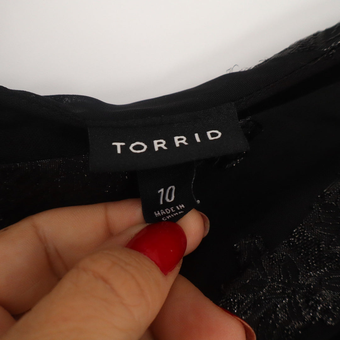 Torrid Black Floral Jacquard Flutter Sleeve Fit and Flare Dress Size 10