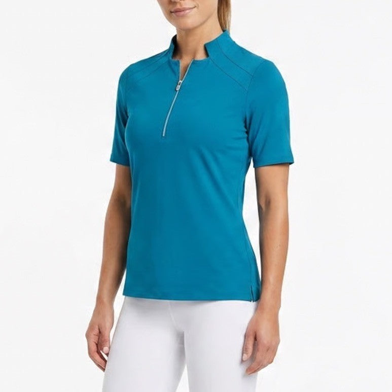 Tail Activewear Bonner SS Golf Top Mykonos Blue Quarter Zip Mock Neck Small NEW