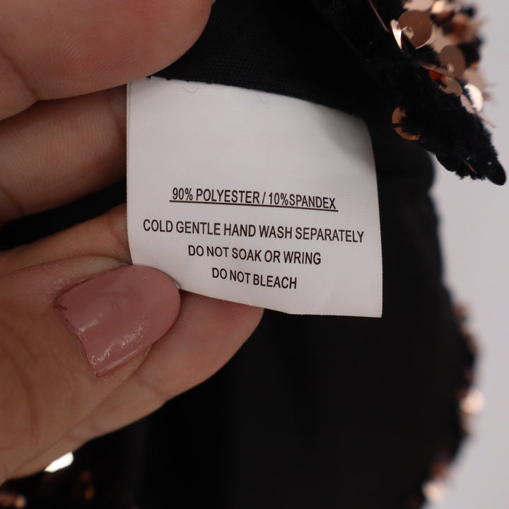 Angel Biba Sequin Mini Dress Black Bronze Spaghetti Strap Party Size L