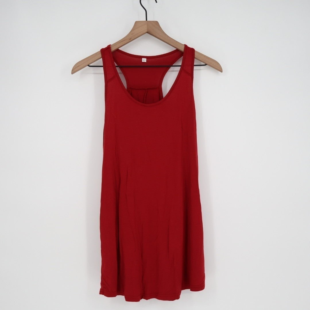 Tank Top Womens Large Red Stretch Pleated Racerback Sleeveless Pullover Workout