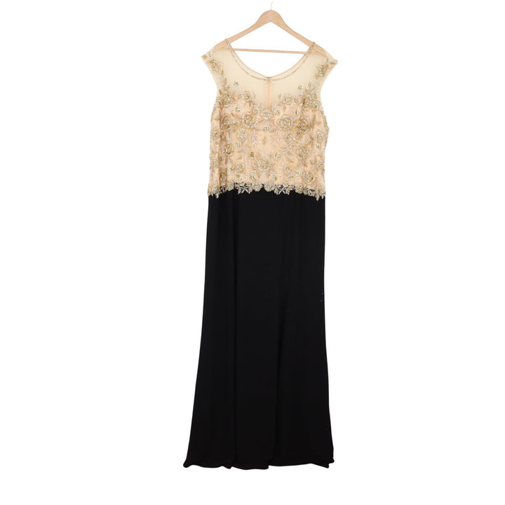 Glow Dress Gown Womens 22 Evening Maxi Gold Black Beaded Embroidered Excellent