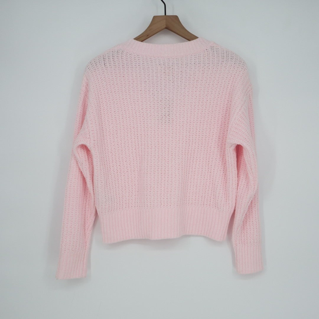 State of Day Intimates Crop Pajama Top Womens S Baby Pink Waffle Knit Sleepwear