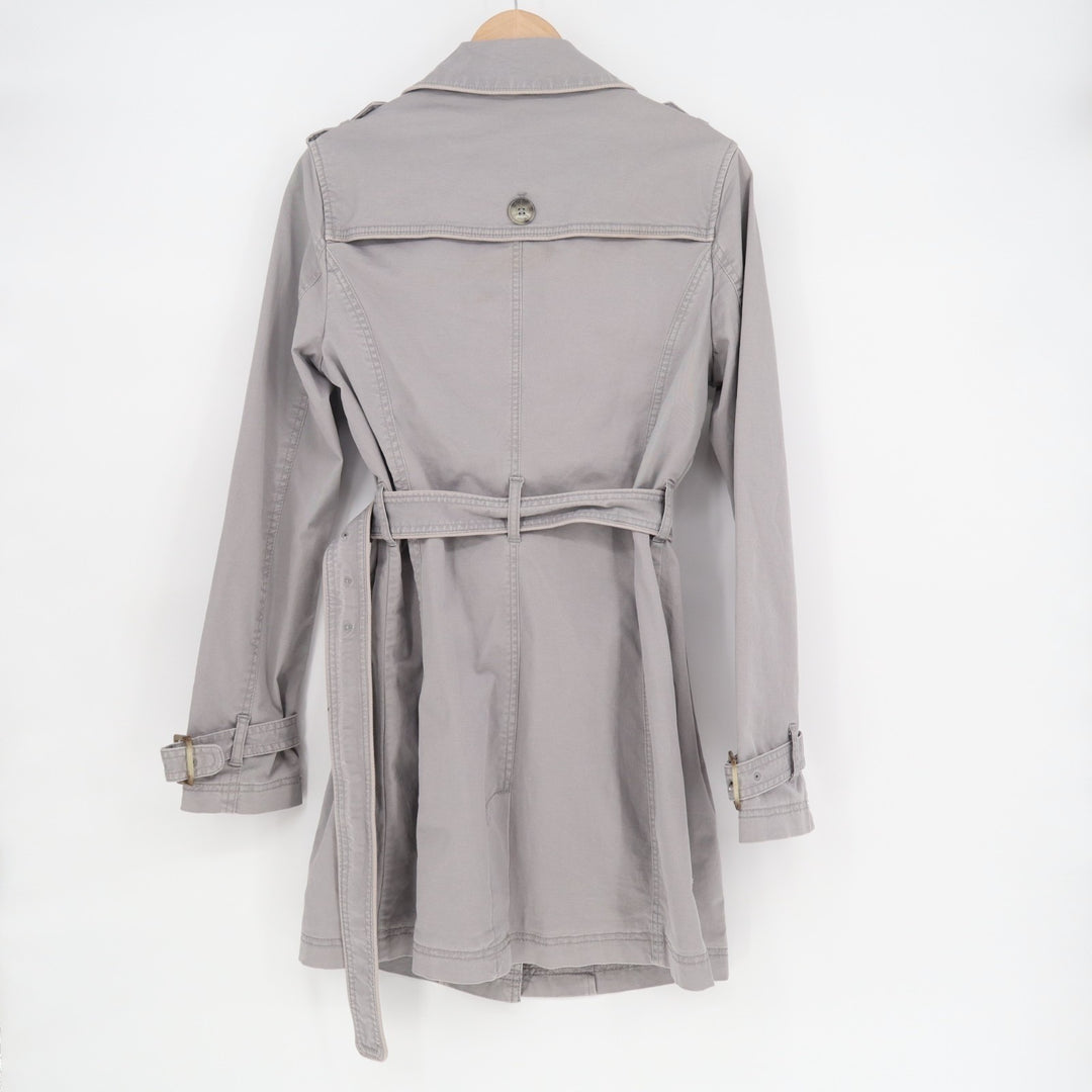 S.Oliver Trench Coat Womens 8 Gray Cotton Spread Collar Belt Waistb Button Front
