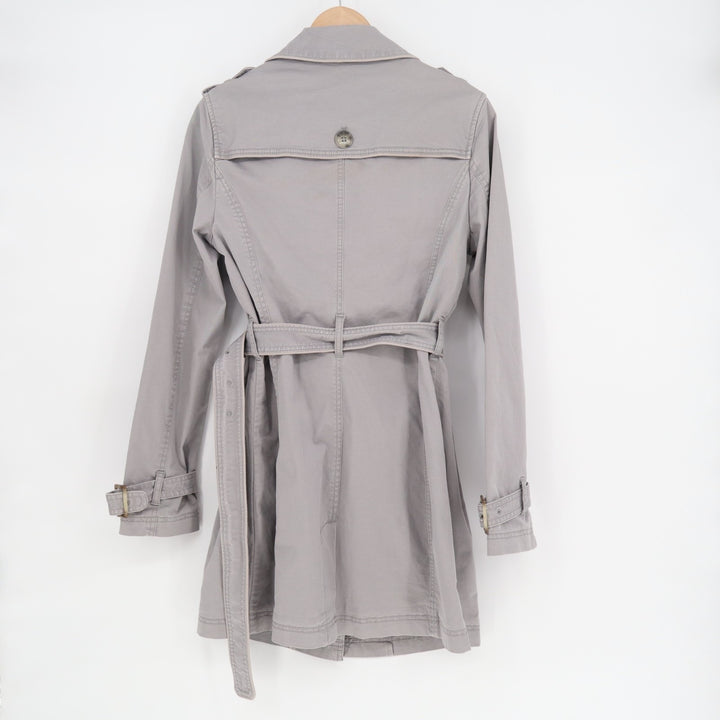 S.Oliver Trench Coat Womens 8 Gray Cotton Spread Collar Belt Waistb Button Front