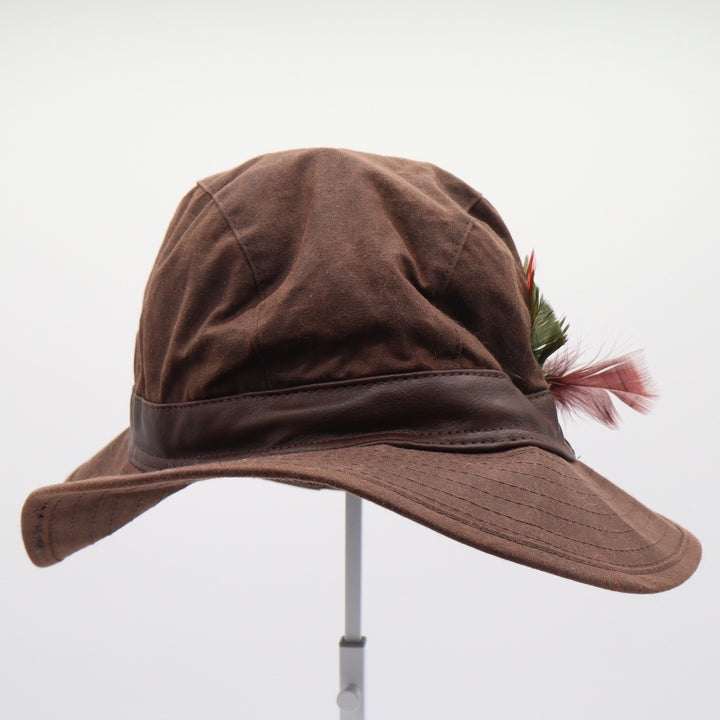 Hatman of Ireland Gerry Moran Brown Waxed Cotton Bush Hat with Feather Size 58cm