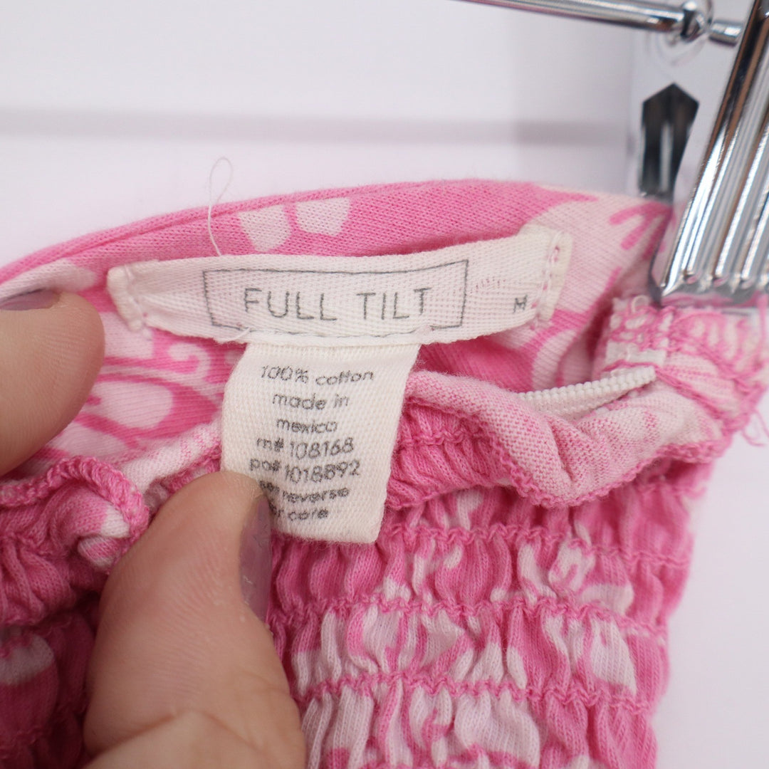 Full Tilt Pink Hibiscus Floral Smocked Tube Top Tie Back Size M BKB0027