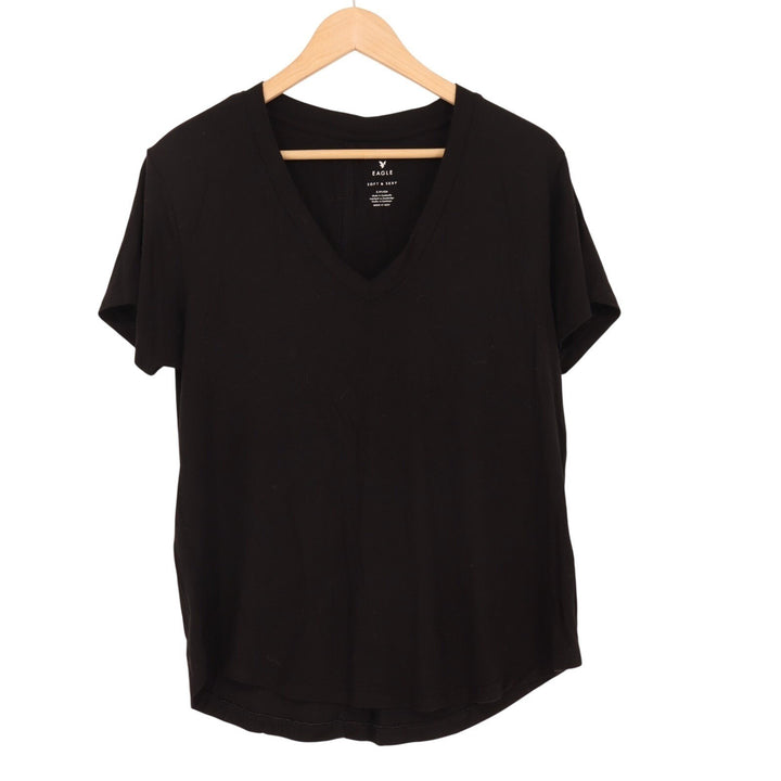 American Eagle Outfitters Soft & Sexy V Neck Tee Shirt Womens Small Black Modal