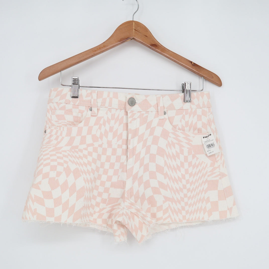 RSQ Pink Warped Checkerboard Denim Shorts NWT Size 27