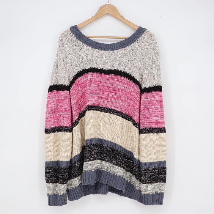 Caslon Womens 3X Striped Knit Sweater Pink Cream Grey Black Scoop Neck