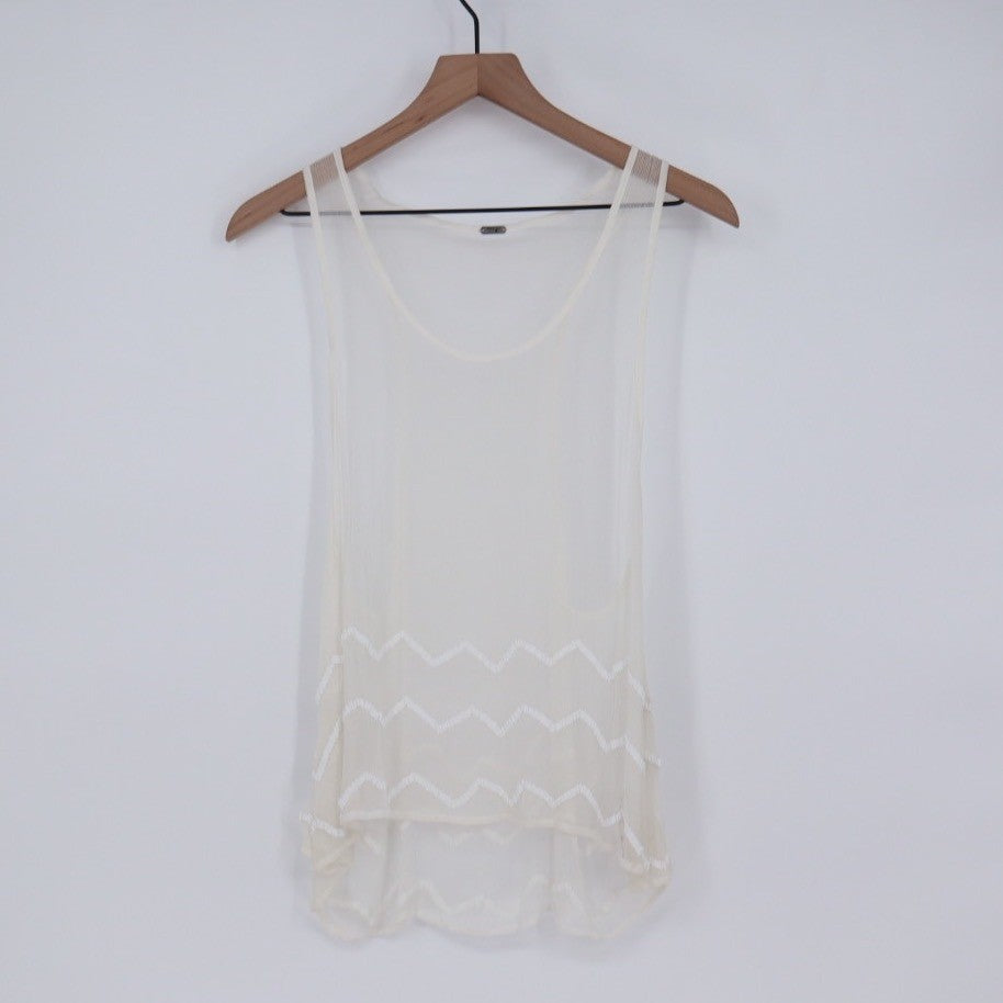 Chan Luu Sheer Zig Zag Embellished Tank Top Cream Lrg