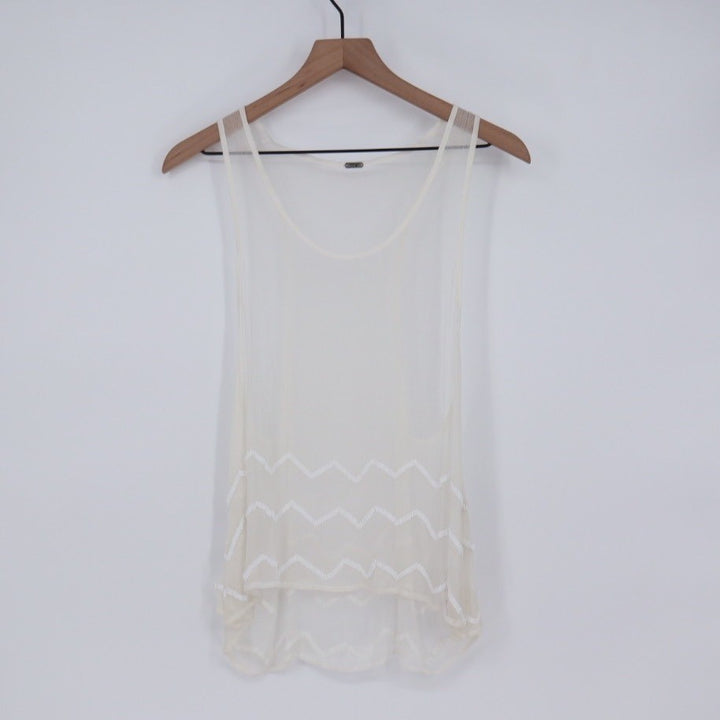 Chan Luu Sheer Zig Zag Embellished Tank Top Cream Lrg