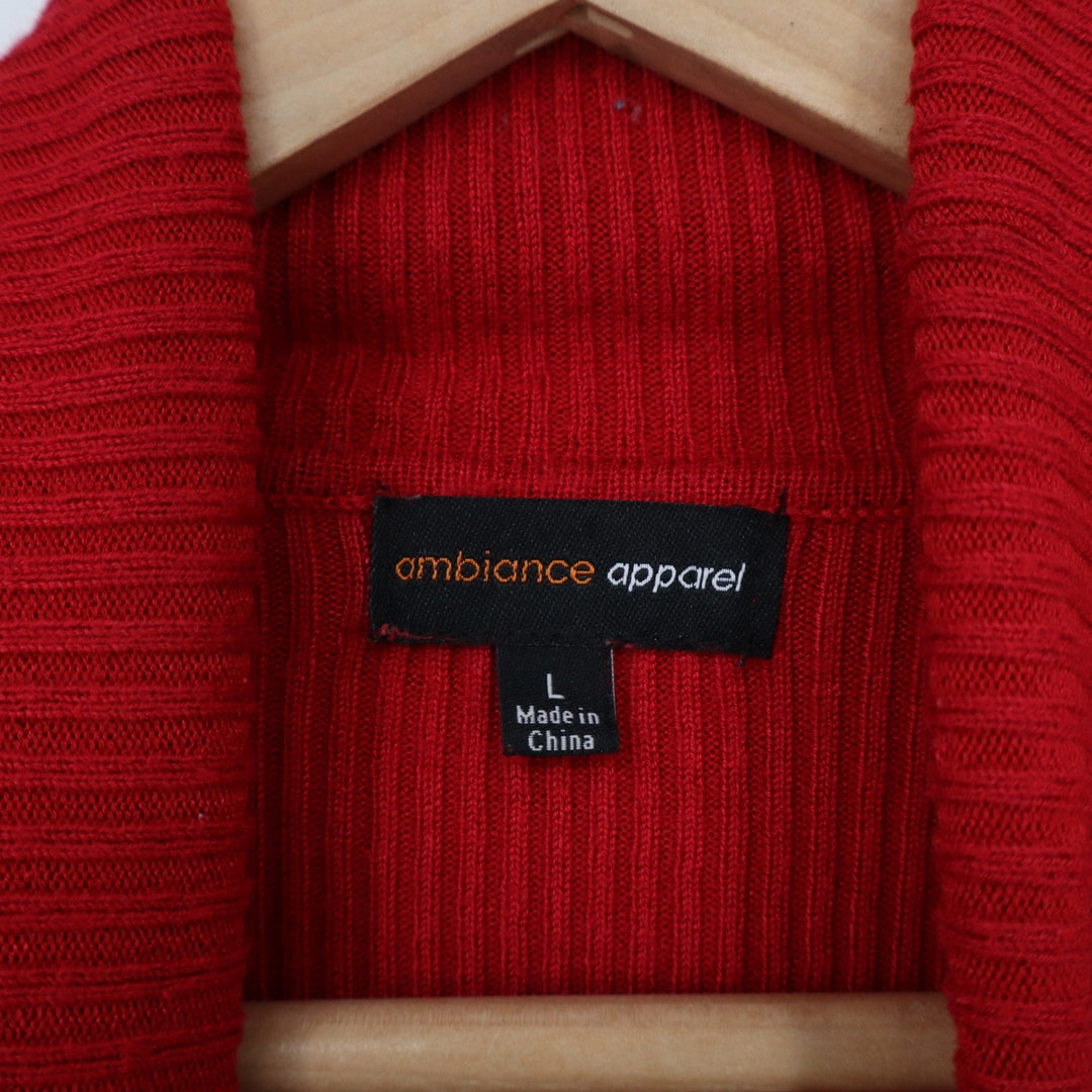 Ambiance Apparel Red Ribbed Turtleneck Sweater Long Sleeve Slim Fit Women L