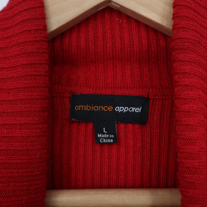 Ambiance Apparel Red Ribbed Turtleneck Sweater Long Sleeve Slim Fit Women L