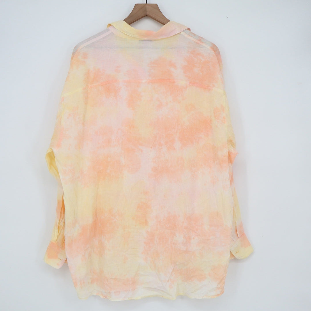 Old Navy The Boyfriend Shirt XL Orange Yellow Tie Dye Cotton Rayon Button Down
