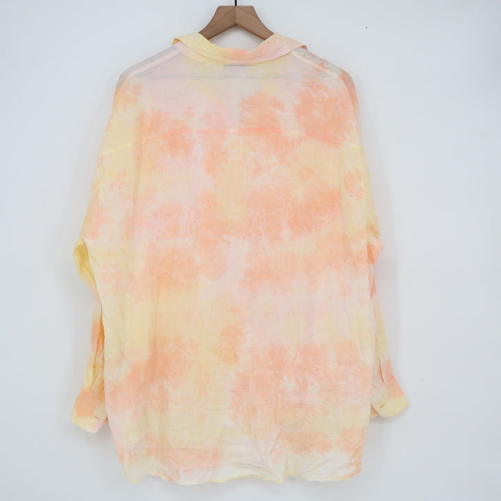 Old Navy The Boyfriend Shirt XL Orange Yellow Tie Dye Cotton Rayon Button Down