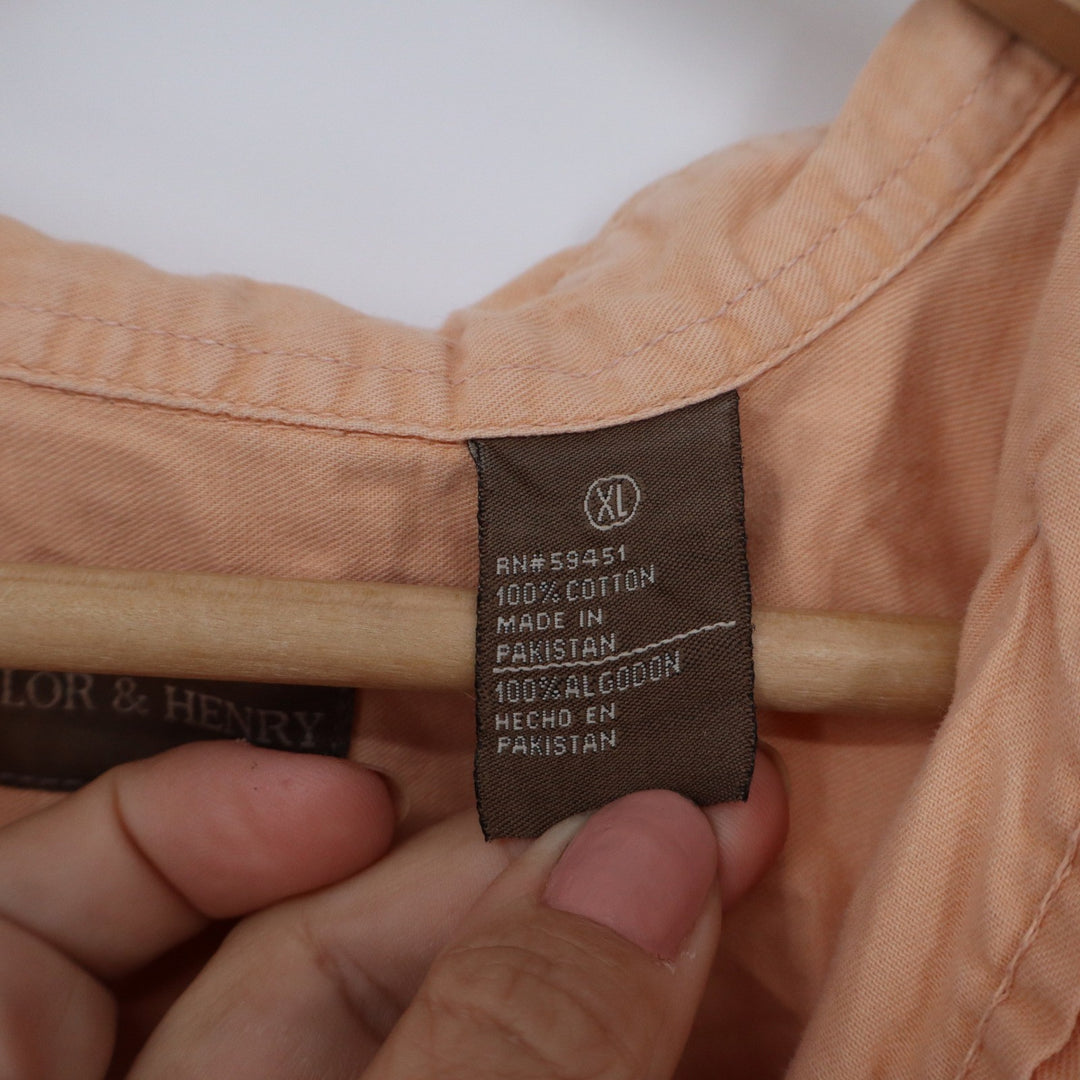Taylor & Henry Mens XL Orange Cotton Short Sleeve Button Down Shirt Peach Casual