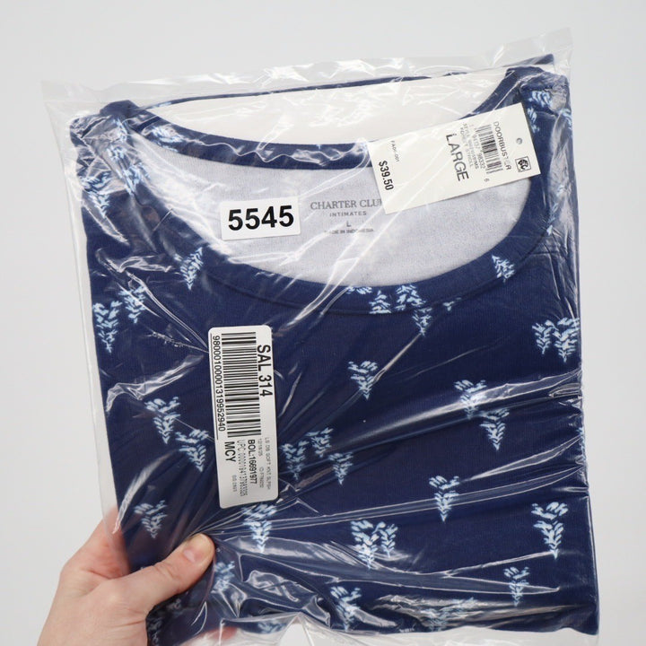 Charter Club Intimates Womens Large Sleep Shirt Blue Pine Tree Soft Knit NWT