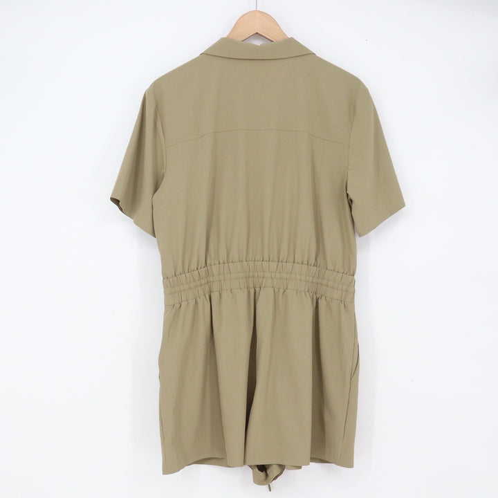 Athleta Romper Womens M Petite Brooklyn Utility Olive Green Button-Down