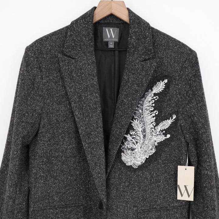 Worthington Blazer Jacket Womens Medium Black White Sequins Tweed Classic Fit