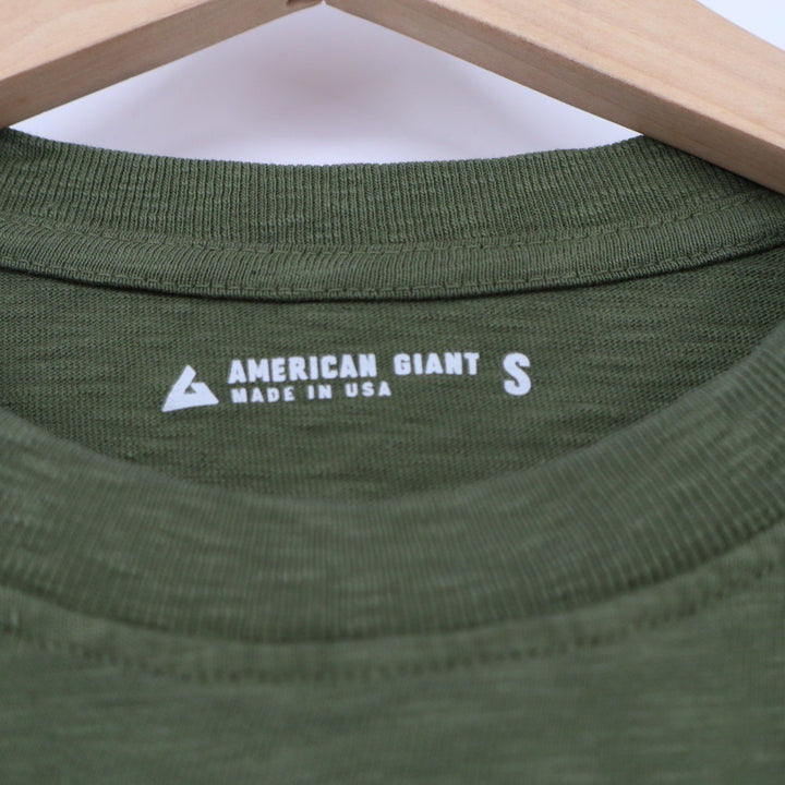 American Giant Mens Olive Green Crew Neck Short Sleeve Tee Made in USA Size S