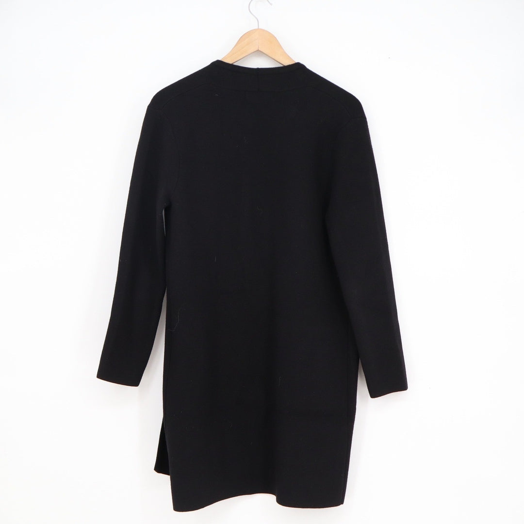 Anrabess Womens Black Open Front Longline Cardigan Sweater Pockets Size S