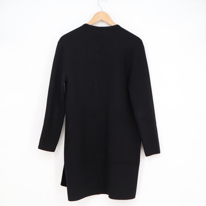 Anrabess Womens Black Open Front Longline Cardigan Sweater Pockets Size S