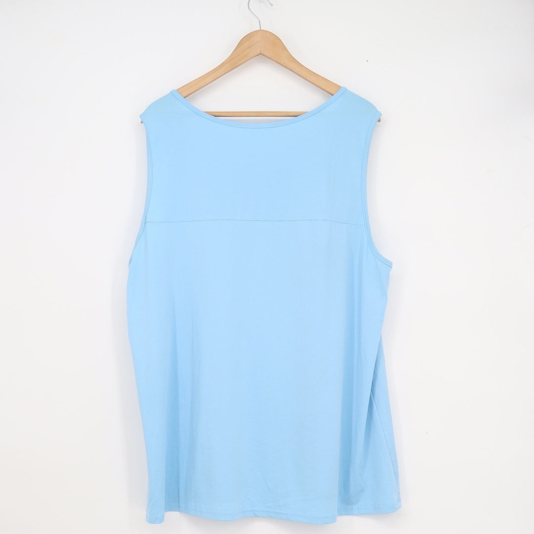 Flycurvy Womens XXL Light Blue V-Neck Sleeveless Tank Top Relaxed Fit