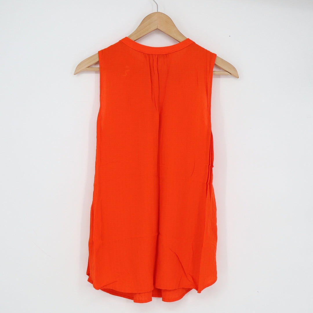 LOFT Orange Sleeveless Clip Dot Rayon Blouse Split Neck Top Small