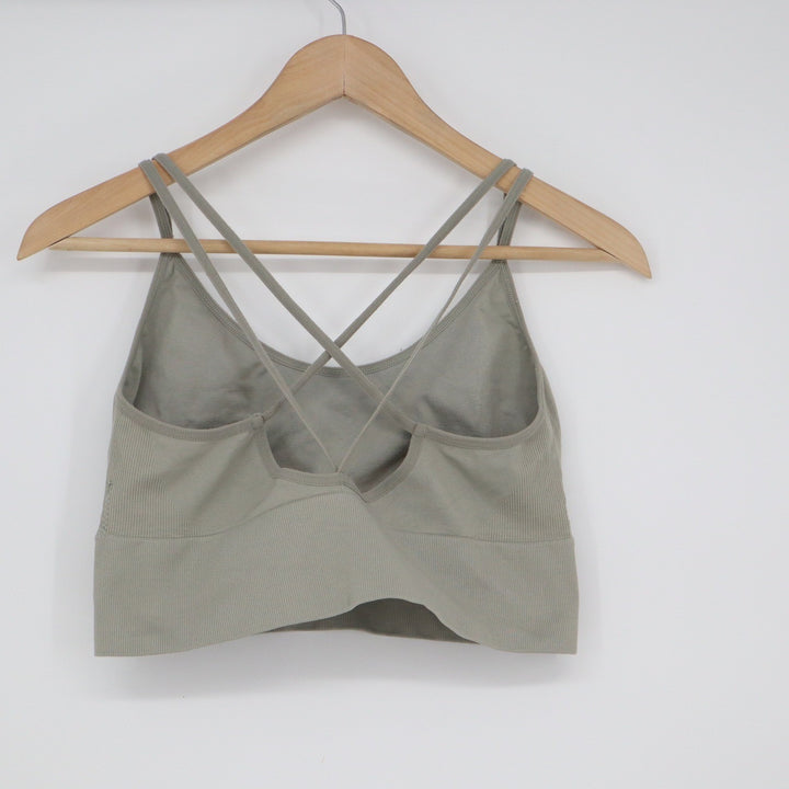 Sage Green Ribbed Seamless Strappy Back Sports Bra Yoga Crop Top XL