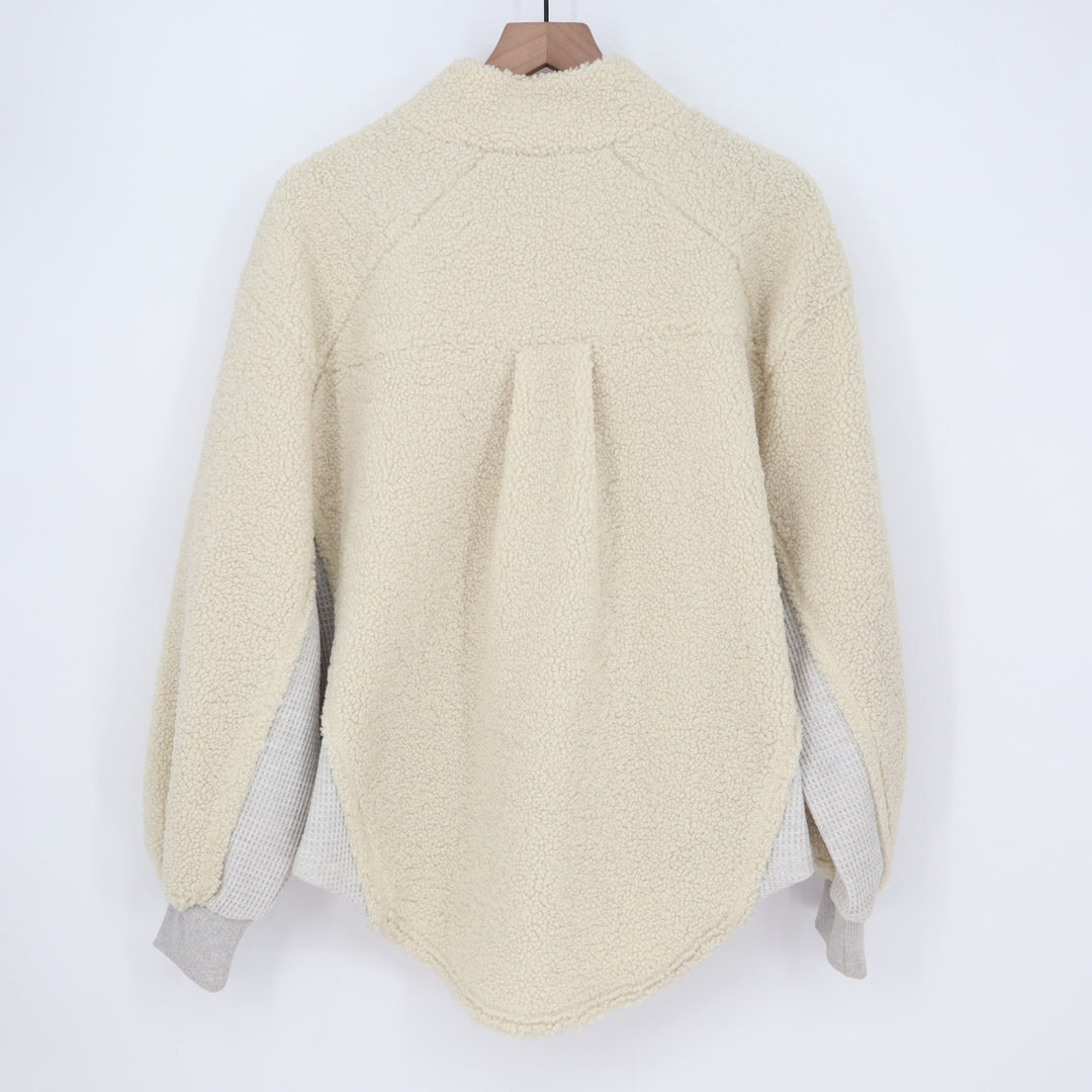 Blueb. Sherpa Jacket Womens Medium Ivory Half Zip Raglan Long Sleeve Mock Neck