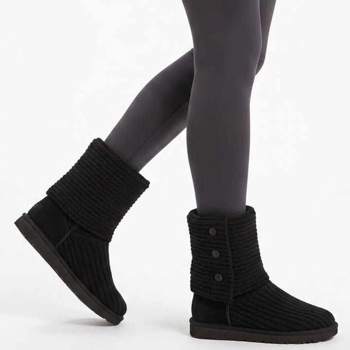 UGG Classic Cardy 5819 Bootie Womens US 9 Black Knitted Buttons Mid Calf Boots
