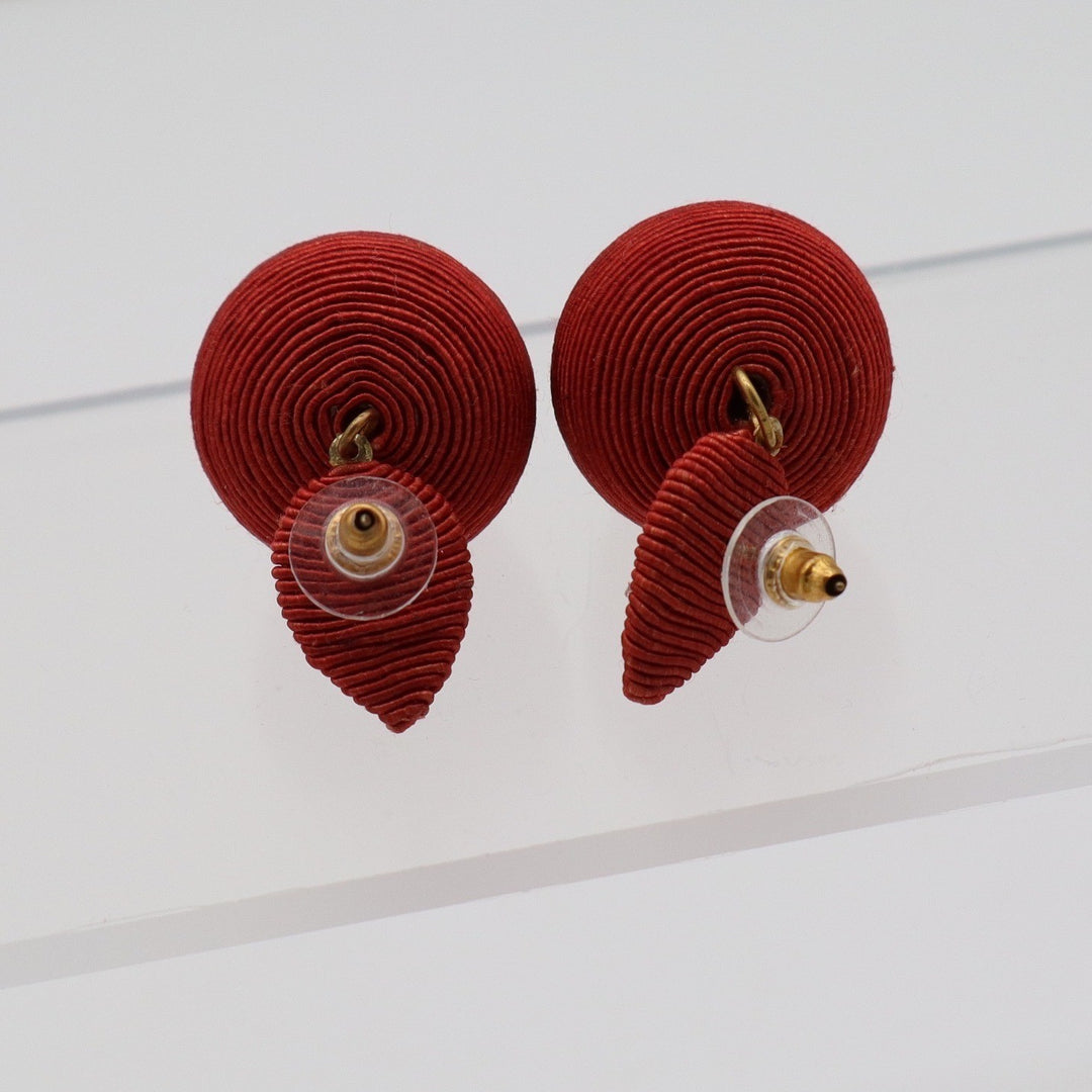 Red Thread Wrapped Drop Earrings Statement Geometric Teardrop Post Back
