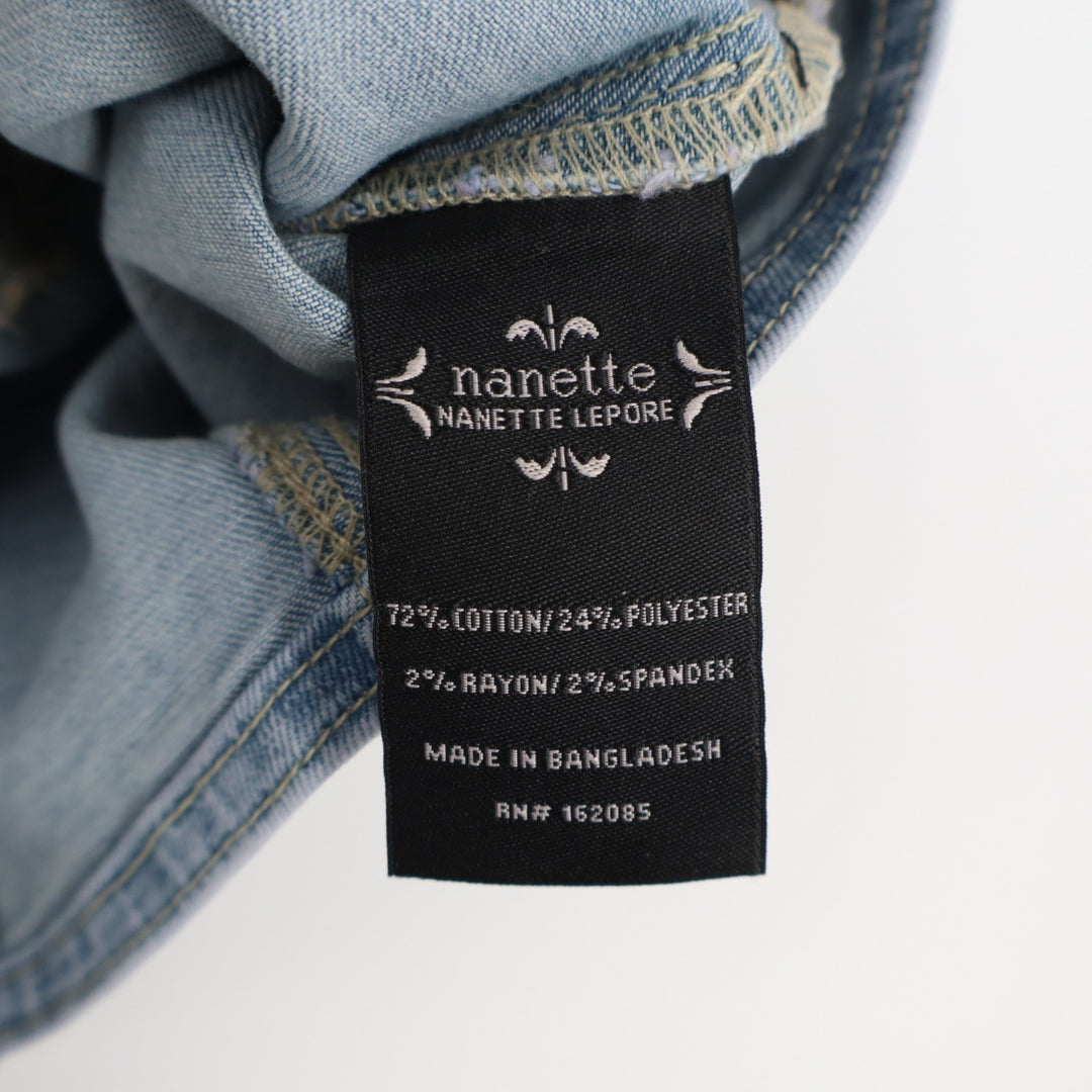 Nanette Lepore Vest Womens Medium Blue Denim Cotton Stretch Pockets front Button