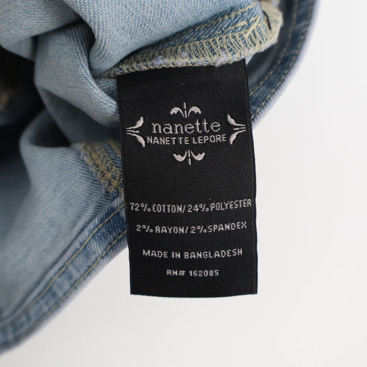 Nanette Lepore Vest Womens Medium Blue Denim Cotton Stretch Pockets front Button