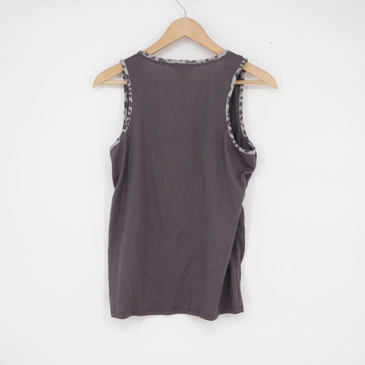 Lucky Brand Gray Sleeveless Tank Top Leopard Print Trim Scoop Neck Size M