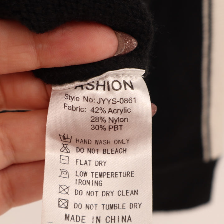Fashion Sweater Jacket Womens Large Black Knit Acrylic Stripe Sleeve Full Zip