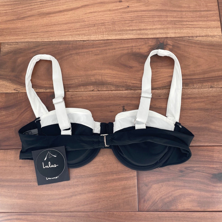 Lulus Black White Halter Bikini Top Strappy Cup Swimwear Size Medium