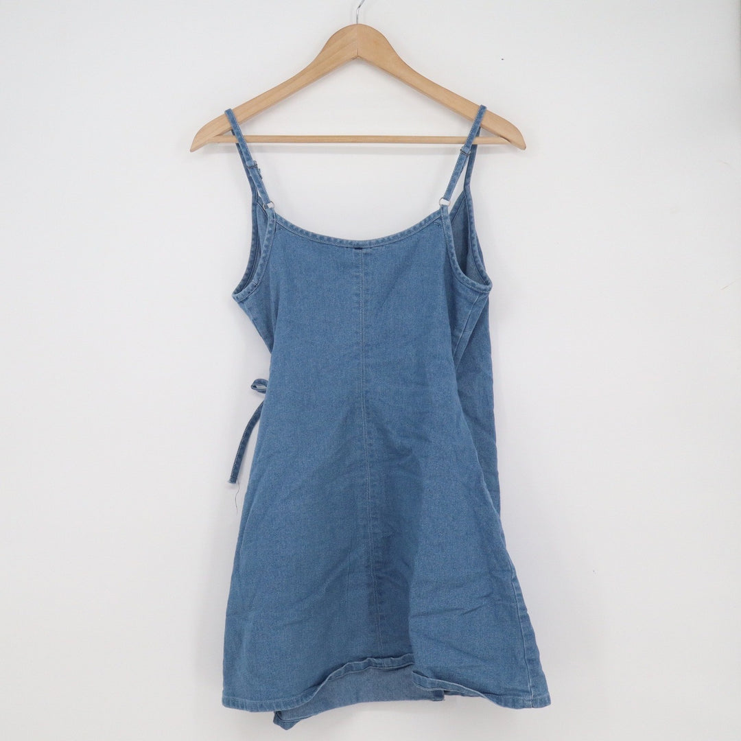 HAODUOYI Blue Denim Wrap Mini Dress Mens Size M Adjustable Straps