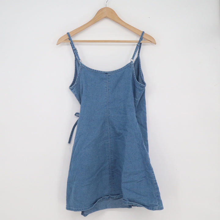 HAODUOYI Blue Denim Wrap Mini Dress Mens Size M Adjustable Straps