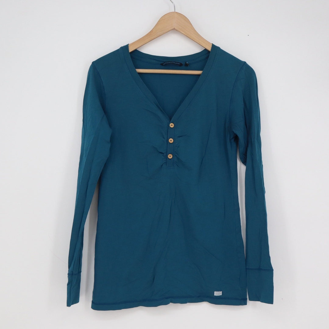 Eastern Mountain Sports Womens Teal Blue V-Neck Henley Long Sleeve Top Size M