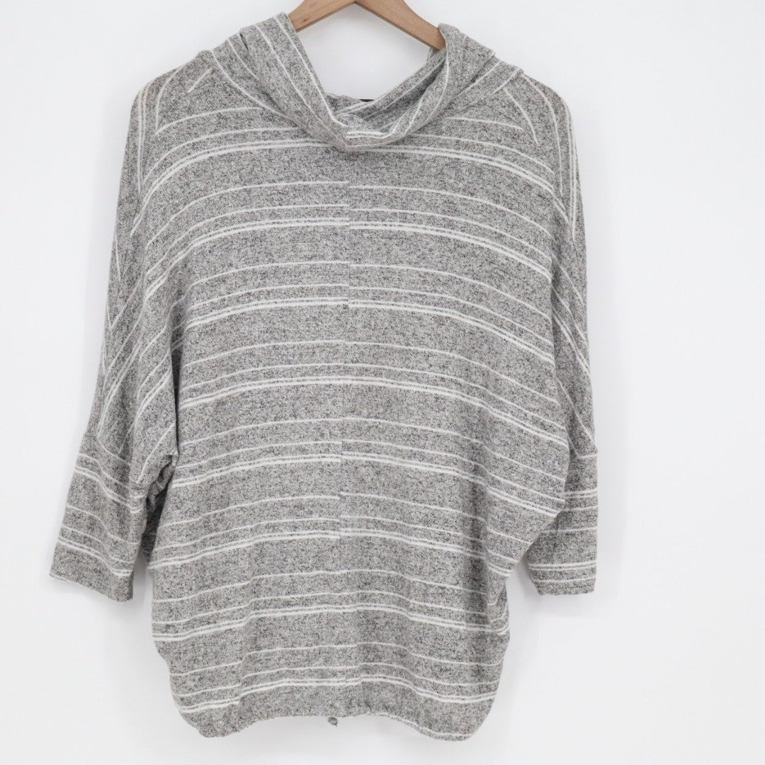 Green Envelope Sweater Womens L Heather Gray Striped Stretch Cowl Neck Pullover