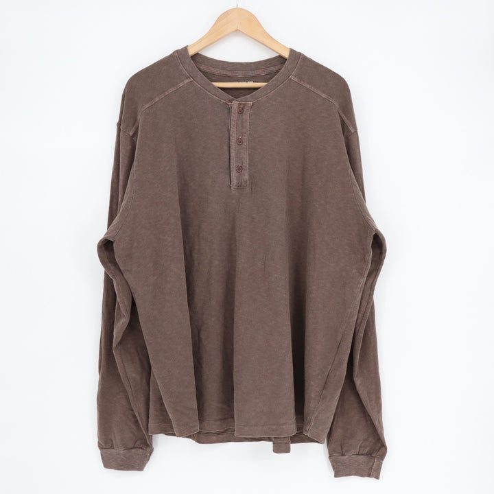 American Giant Broken-In Premium Slub T-Shirt Mens 2XL Brown Cotton Henley Neck