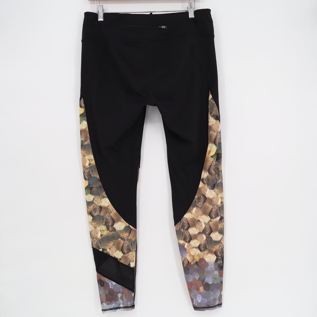 Athleta Womens Black Gold Mosaic Honeycomb Mesh Panel Leggings Large