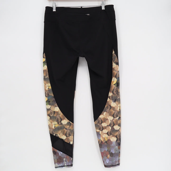 Athleta Womens Black Gold Mosaic Honeycomb Mesh Panel Leggings Large