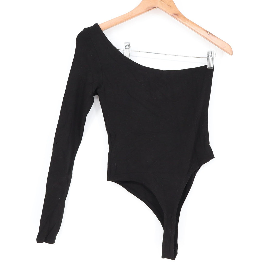 Naked Wardrobe Womens One Shoulder Long Sleeve Bodysuit Black Size M