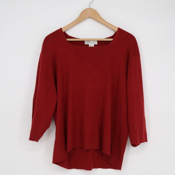 Dressbarn Woman Red Ribbed Square Neck 3/4 Sleeve Knit Sweater Plus Size 22/24