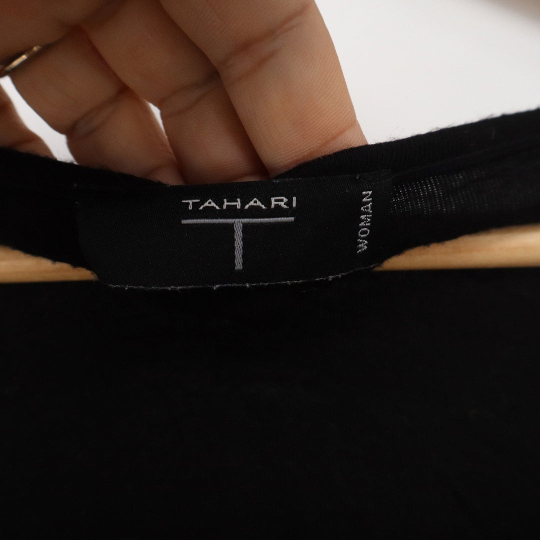 Tahari Woman Black Tunic Top 3/4 Sleeve Scoop Neck Viscose Stretch 1X/TG