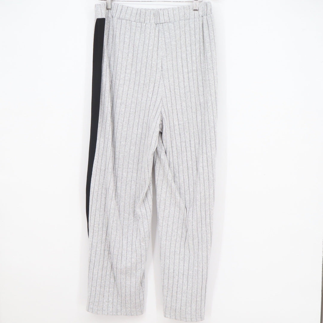 SHEIN Curve Womens 1XL Grey Ribbed Knit Side Stripe Wide Leg Lounge Pants