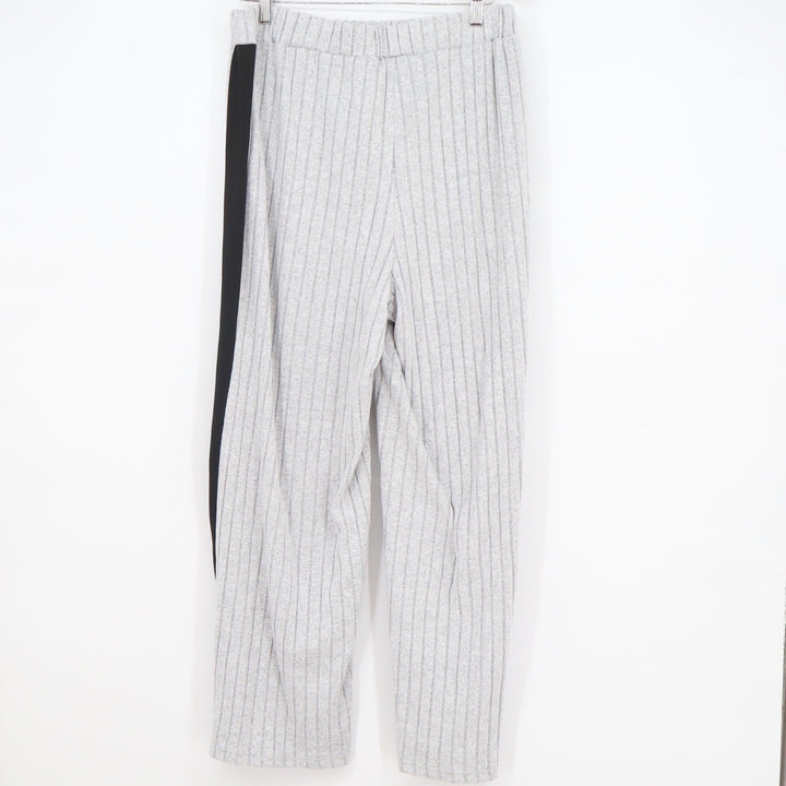 SHEIN Curve Womens 1XL Grey Ribbed Knit Side Stripe Wide Leg Lounge Pants